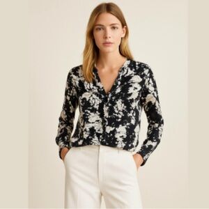 A.L.C. Silk V-Neck Blouse Abstract Print XS